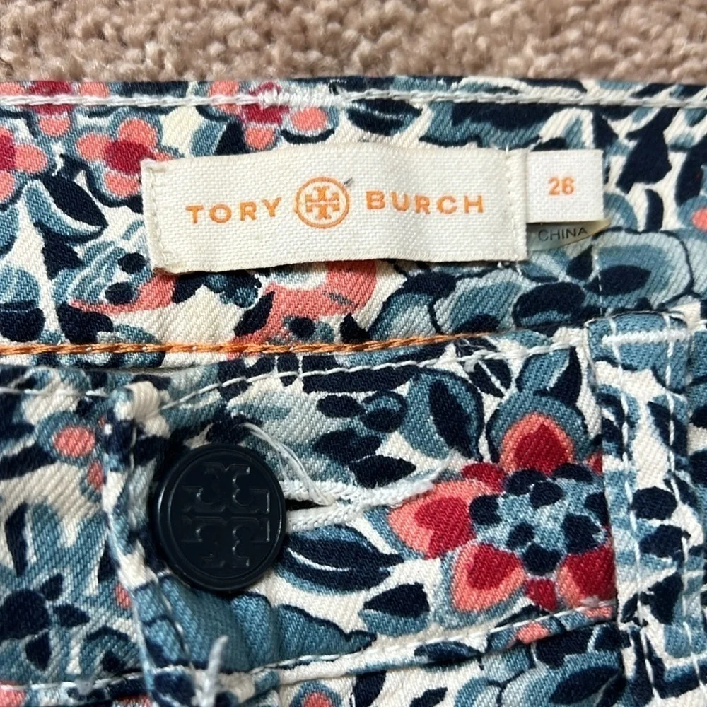 Tory Burch Emmy Ankle Skinny Jeans Blue Lake Kyoto Floral Print